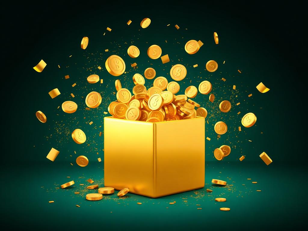 Gouden geschenkdoos met munten als symbool voor casinobonussen